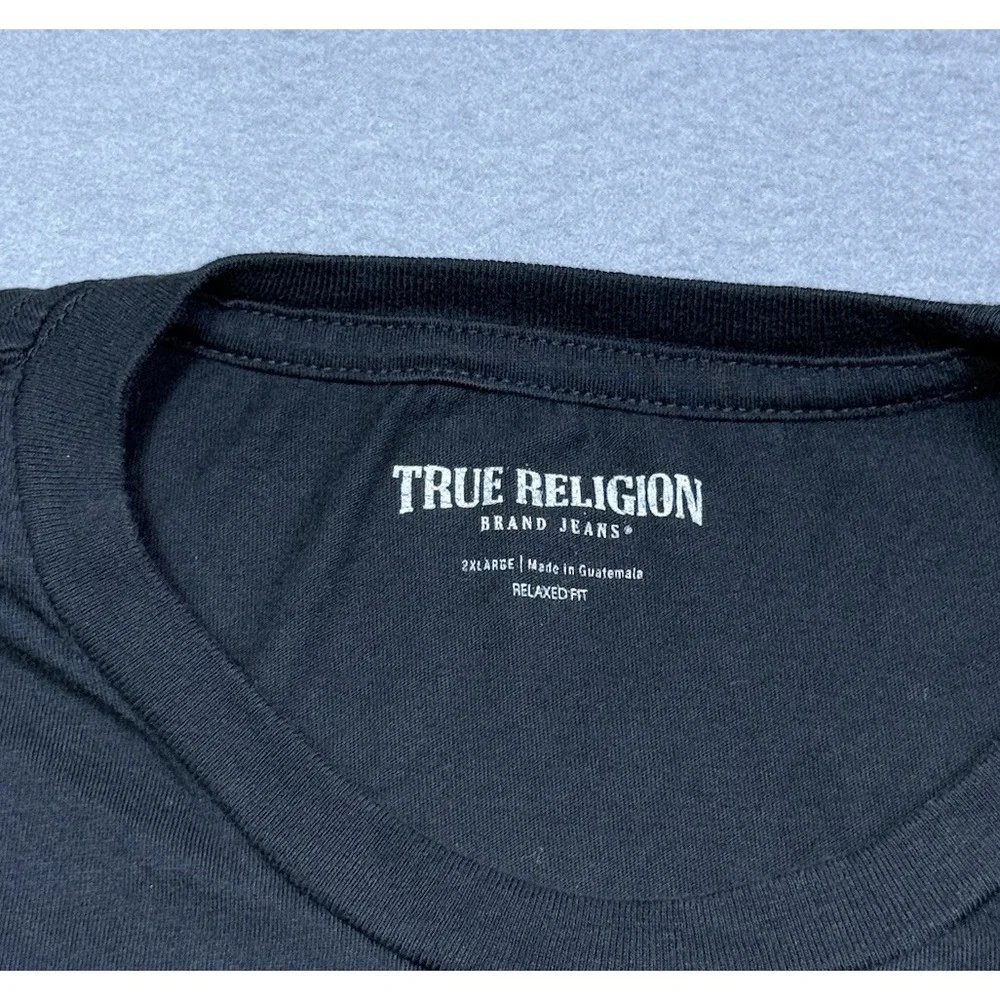 True Religion T Shirt Mens XXL Relaxed Fit Spellout Big Logo Black Retro Street